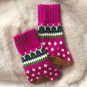 ⭐️3 for $10  Fair Isle knit slipper socks with a raw leather sole